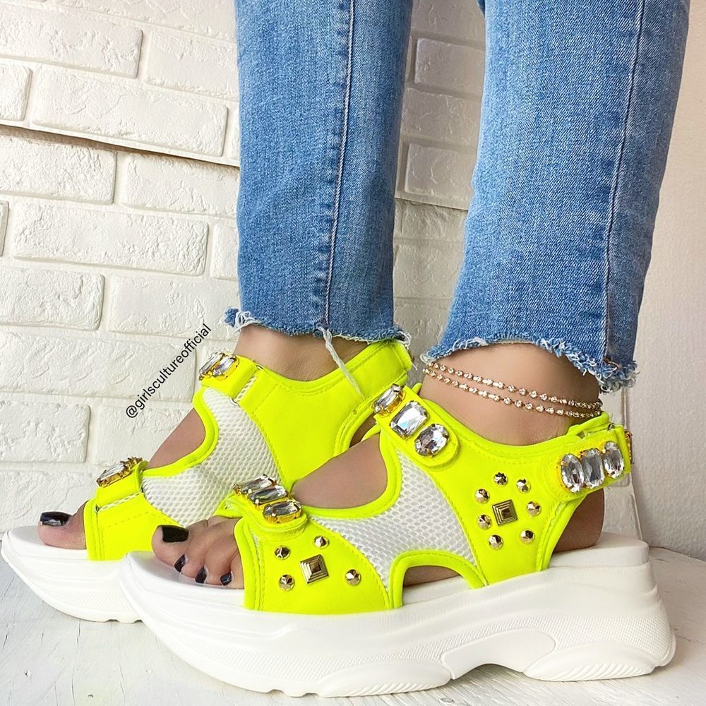 Neon Lime Big Jewel Man Sandals